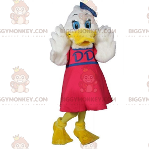 Costume de mascotte BIGGYMONKEY™ de canard blanc avec une robe