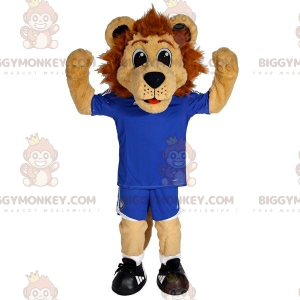 BIGGYMONKEY™ Mascot Costume Brown Lion In Blue Sportswear -