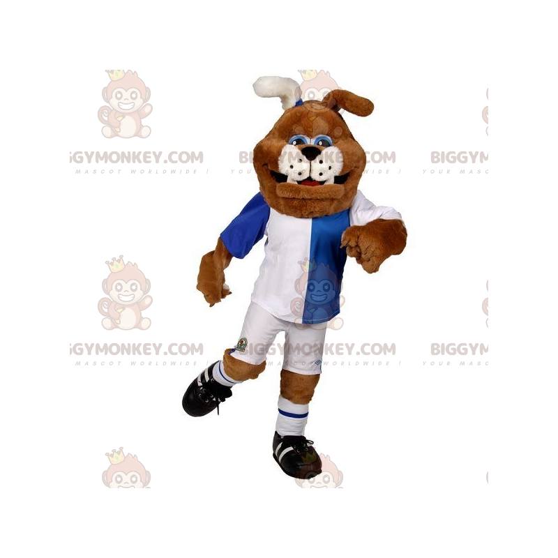 BIGGYMONKEY™ Brun och vit bulldogghundmaskotdräkt i sportkläder BIGGYMONKEY™ Brun och vit bulldogghundmaskotdräkt i sportkläder
