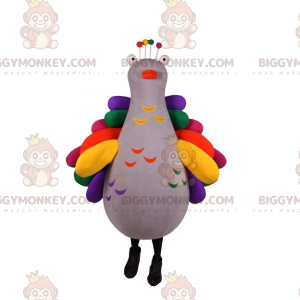Costume de mascotte BIGGYMONKEY™ de paon de pigeon très coloré.