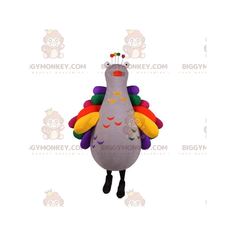 Very colorful pigeon peacock BIGGYMONKEY™ mascot costume. Bird