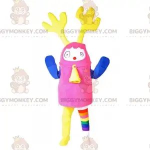 BIGGYMONKEY™ Maskottchenkostüm Bunter Schneemann mit gelbem
