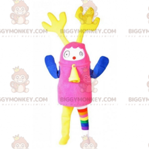 Boneco de neve colorido de fantasia de mascote BIGGYMONKEY™ com chifres amarelos e sino - Mascotes masculinas - BiggyMonkey.com