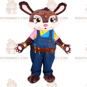 Traje de mascote de coelho cinza e branco BIGGYMONKEY™ com