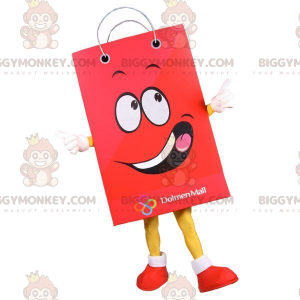 Giant paper bag BIGGYMONKEY™ mascot costume. Red shopping bag -