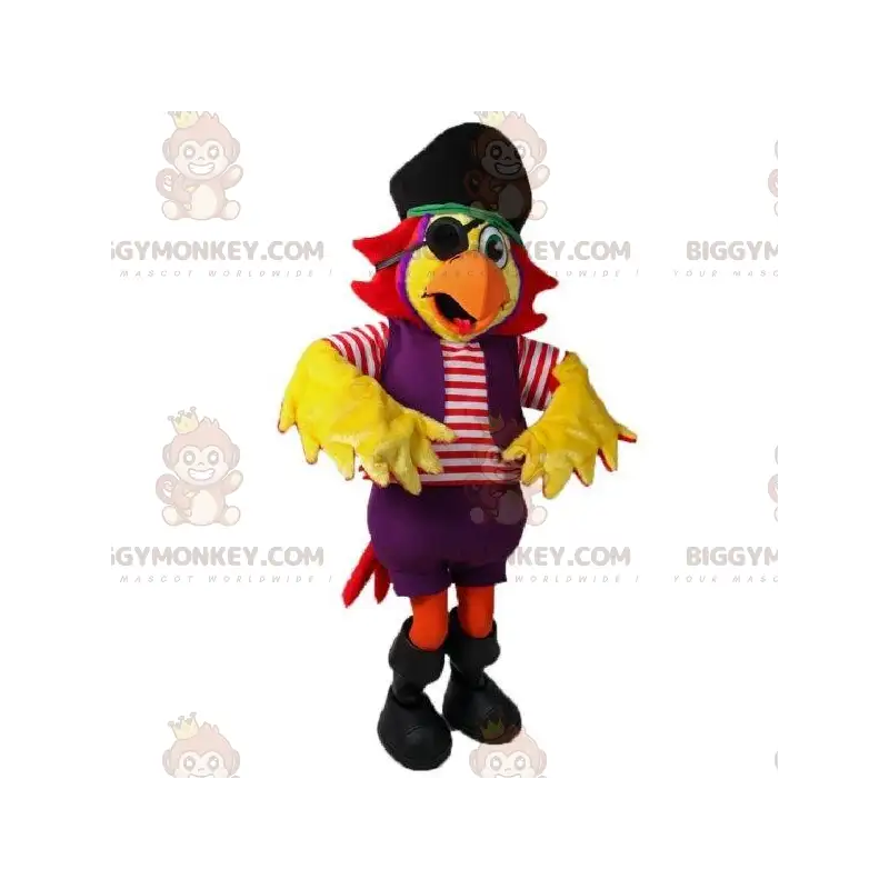 BIGGYMONKEY™ Maskottchenkostüm Gelber Papagei im Piratenoutfit BIGGYMONKEY™ Maskottchenkostüm Gelber Papagei im Piratenoutfit