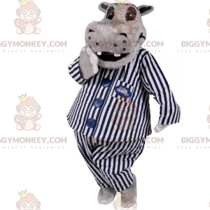 Costume de mascotte BIGGYMONKEY™ d'hippopotame gris en pyjama.