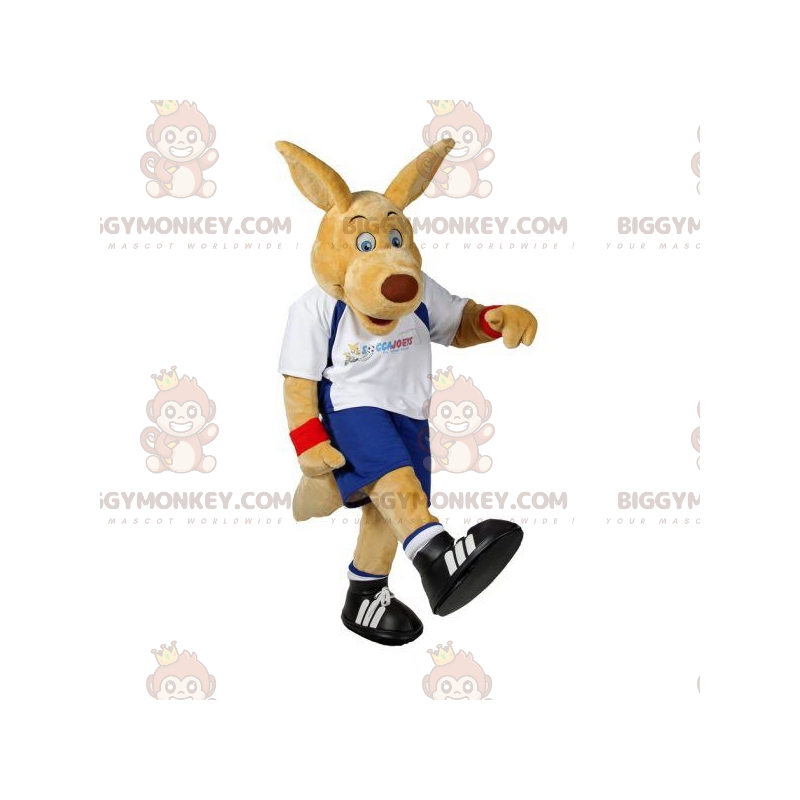 Traje de mascote BIGGYMONKEY™ bege canguru em roupas esportivas Traje de mascote BIGGYMONKEY™ bege canguru em roupas esportivas