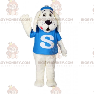 BIGGYMONKEY™ Μασκότ Κοστούμι Λευκό Σκυλί με Μπλε T-Shirt -