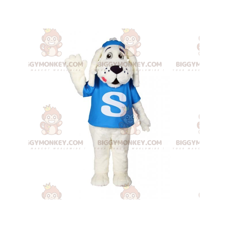 BIGGYMONKEY™ maskotkostume Hvid hund med blå T-shirt - BIGGYMONKEY™ maskotkostume Hvid hund med blå T-shirt -