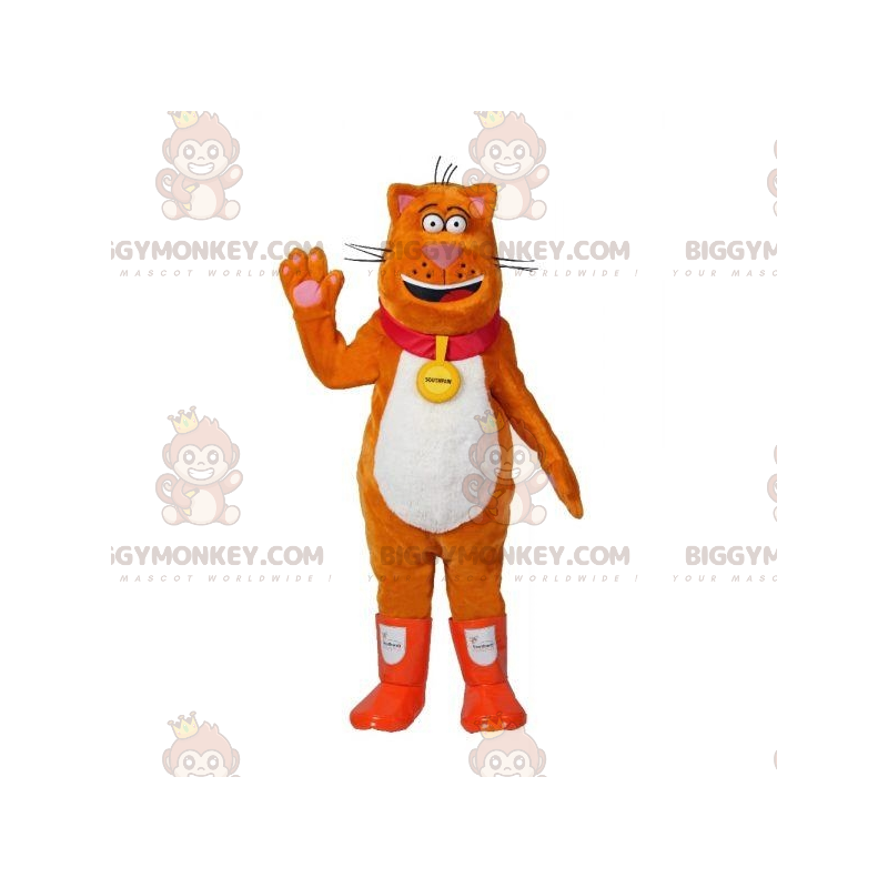 Oranssi ja valkoinen kissan BIGGYMONKEY™ maskottiasu ja saappaat - Kissan maskotit - BIGGYMONKEY_07754 - BiggyMonkey.com