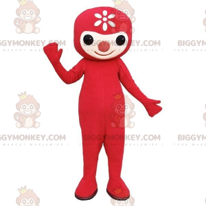 BIGGYMONKEY™ Mascot Costume Red Man with Flower on Head -
