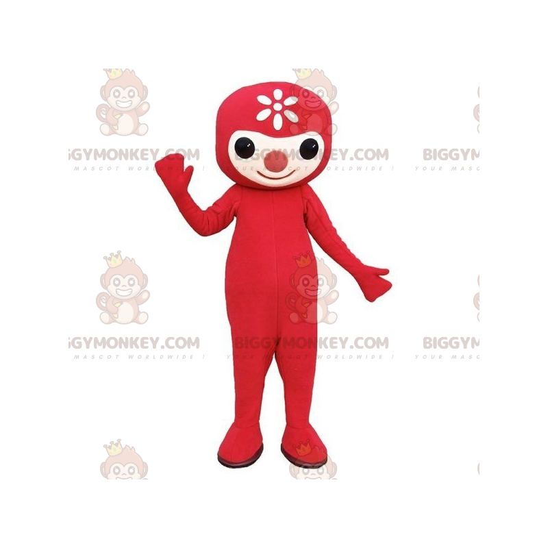 BIGGYMONKEY™ maskotkostume Rød mand med blomst på hovedet - BIGGYMONKEY™ maskotkostume Rød mand med blomst på hovedet -