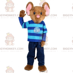 Disfraz de mascota de ratón marrón y rosa BIGGYMONKEY™ con traje azul - Mascota del ratón - BIGGYMONKEY_07759 - BiggyMonkey.com