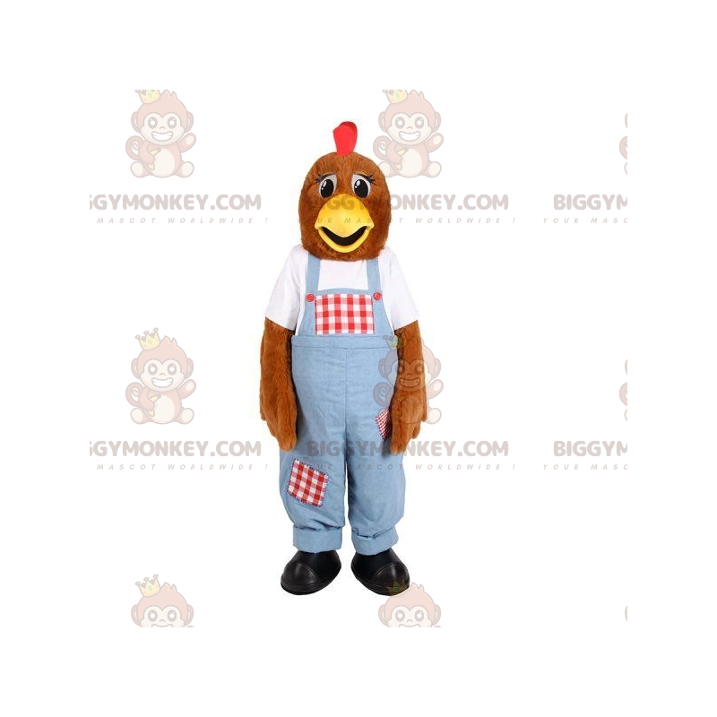 Brown Hen BIGGYMONKEY™ Mascot Costume with Overalls - Brown Hen BIGGYMONKEY™ Mascot Costume with Overalls -