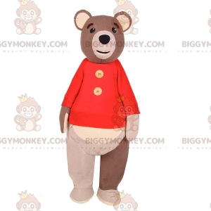 BIGGYMONKEY™ stor brun bjørnemaskotkostume med rød sweater -