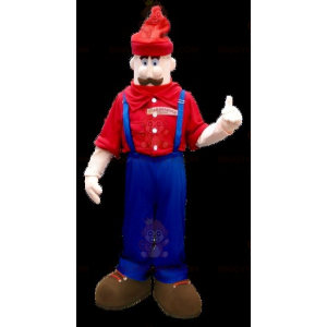 BIGGYMONKEY™ Mustachioed Man In Overalls Mascot Costume –