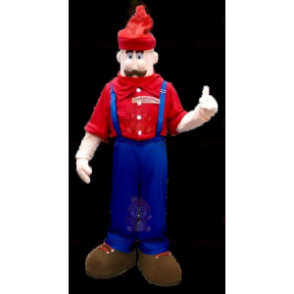BIGGYMONKEY™ Maskottchen-Kostüm mit Schnurrbart im Overall -