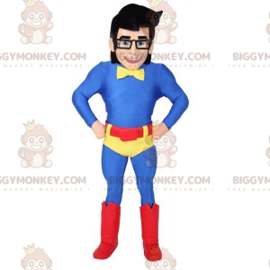 Superheld BIGGYMONKEY™ mascottekostuum met bril en kleurrijke