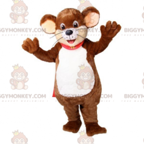 BIGGYMONKEY™ Iso ruskea ja valkoinen pehmeä hymyilevä hiiren maskottiasu - Hiiren maskotti - BIGGYMONKEY_07770 - BiggyMonkey.com