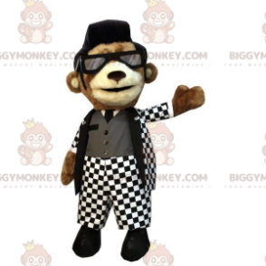Καφέ αρκουδάκι BIGGYMONKEY™ μασκότ με λευκή και μαύρη ροκ στολή