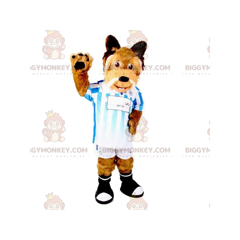 Sporty lodnet brun og hvid hund BIGGYMONKEY™ maskotkostume - Sporty lodnet brun og hvid hund BIGGYMONKEY™ maskotkostume -