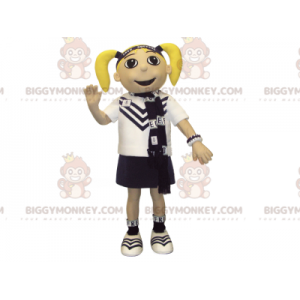 Blond BIGGYMONKEY™ mascottekostuum met staartjes en uniform -