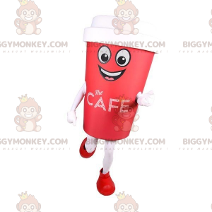 Costume de mascotte BIGGYMONKEY™ de gobelet rouge de café.