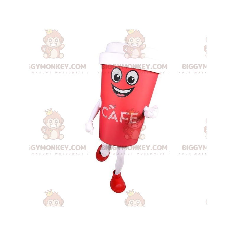 Costume de mascotte BIGGYMONKEY™ de gobelet rouge de café. Costume de mascotte BIGGYMONKEY™ de gobelet rouge de café.