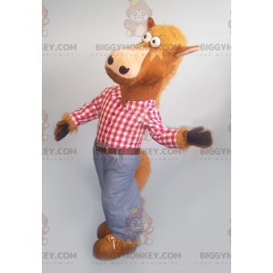 Στολή μασκότ Brown Horse BIGGYMONKEY™ με καρό πουκάμισο και τζιν - Μασκότ αλόγων - BIGGYMONKEY_0919 - BiggyMonkey.com