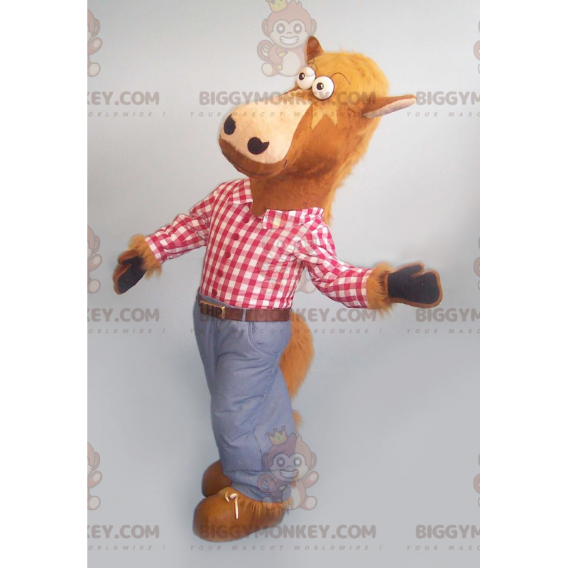 Costume de mascotte BIGGYMONKEY™ de cheval marron avec une Costume de mascotte BIGGYMONKEY™ de cheval marron avec une