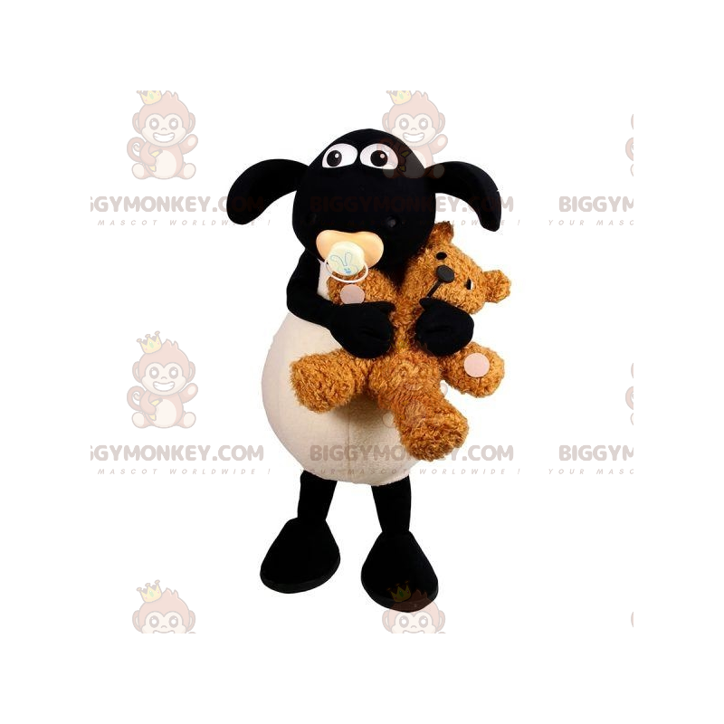 BIGGYMONKEY™ Costume da mascotte Agnello bianco e nero con BIGGYMONKEY™ Costume da mascotte Agnello bianco e nero con