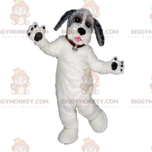 Kostium maskotki biało-szaro-czarny pies BIGGYMONKEY™. Piękny