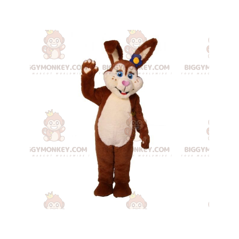 Bruin en wit pluche konijn BIGGYMONKEY™ mascottekostuum - Bruin en wit pluche konijn BIGGYMONKEY™ mascottekostuum -