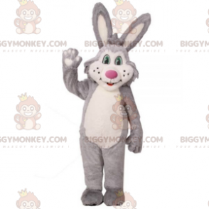 Disfraz de mascota de conejo de peluche gris y blanco
