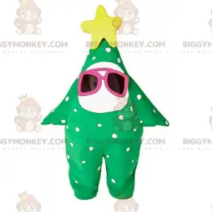 Baumgrüner Stern BIGGYMONKEY™ Maskottchenkostüm mit Brille und