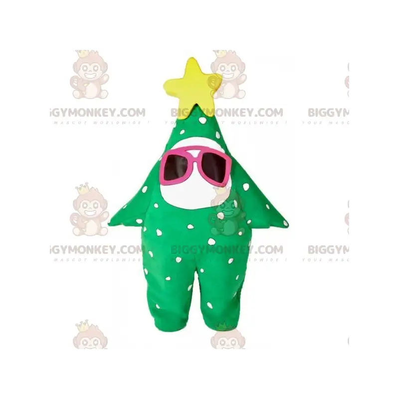 Baumgrüner Stern BIGGYMONKEY™ Maskottchenkostüm mit Brille und Baumgrüner Stern BIGGYMONKEY™ Maskottchenkostüm mit Brille und