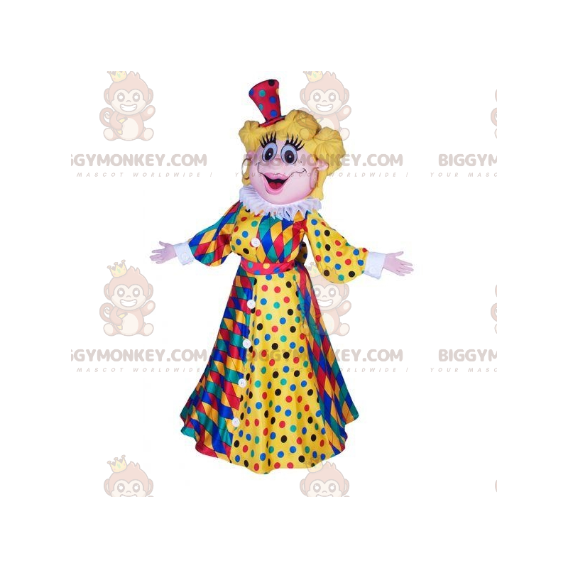 Traje de mascote de mulher loira BIGGYMONKEY™ com vestido de Traje de mascote de mulher loira BIGGYMONKEY™ com vestido de