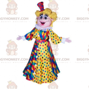 Blond kvinna BIGGYMONKEY™ maskotdräkt med karnevalsklänning -