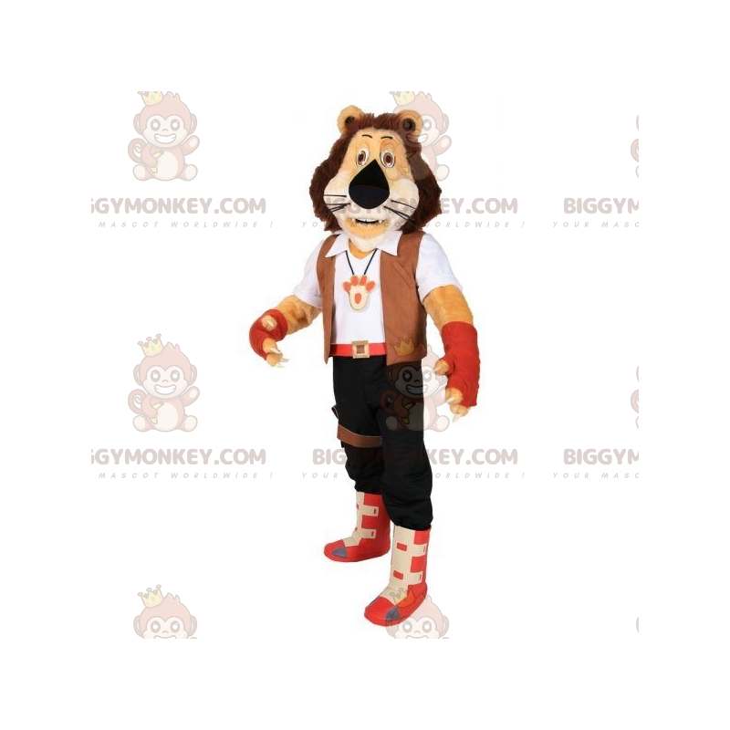 Brown Tiger BIGGYMONKEY™ Mascot Costume In Adventurer Outfit – Brown Tiger BIGGYMONKEY™ Mascot Costume In Adventurer Outfit –