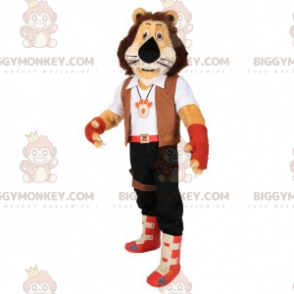  Costume da mascotte BIGGYMONKEY™ tigre marrone in costume da avventuriero - Mascotte della tigre - BiggyMonkey.com