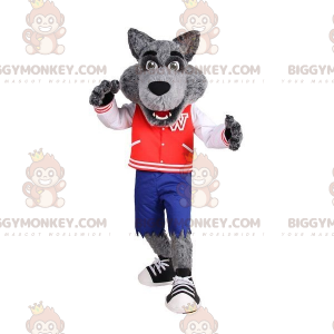 Realistický kostým maskota šedého vlka BIGGYMONKEY™ s bundou a