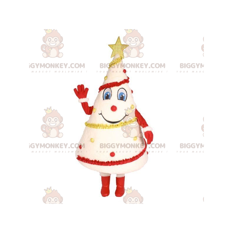 Costume de mascotte BIGGYMONKEY™ de sapin de Noël blanc avec Costume de mascotte BIGGYMONKEY™ de sapin de Noël blanc avec