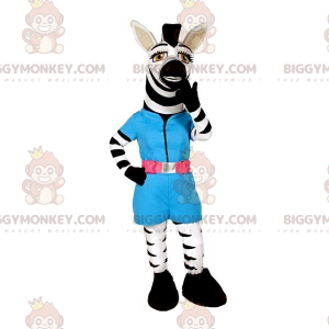 Hvid og sort zebra BIGGYMONKEY™ maskotkostume med blåt outfit -