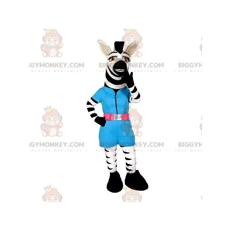 Fantasia de mascote BIGGYMONKEY™ de zebra branca e preta com Fantasia de mascote BIGGYMONKEY™ de zebra branca e preta com