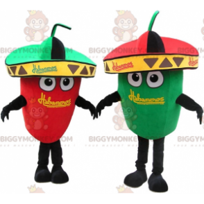 Duo de mascottes BIGGYMONKEY™ un piment vert et un piment rouge