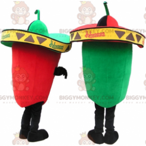 Duo de mascottes BIGGYMONKEY™ un piment vert et un piment rouge