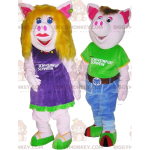 2 BIGGYMONKEY™s mascot pigs a boy and a girl. couple suit -