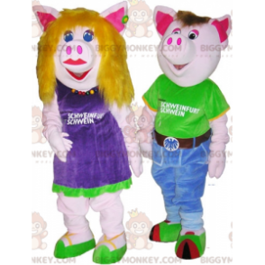 2 BIGGYMONKEY™s mascot pigs a boy and a girl. couple suit –