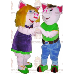 2 BIGGYMONKEY™s mascot pigs a boy and a girl. couple suit –